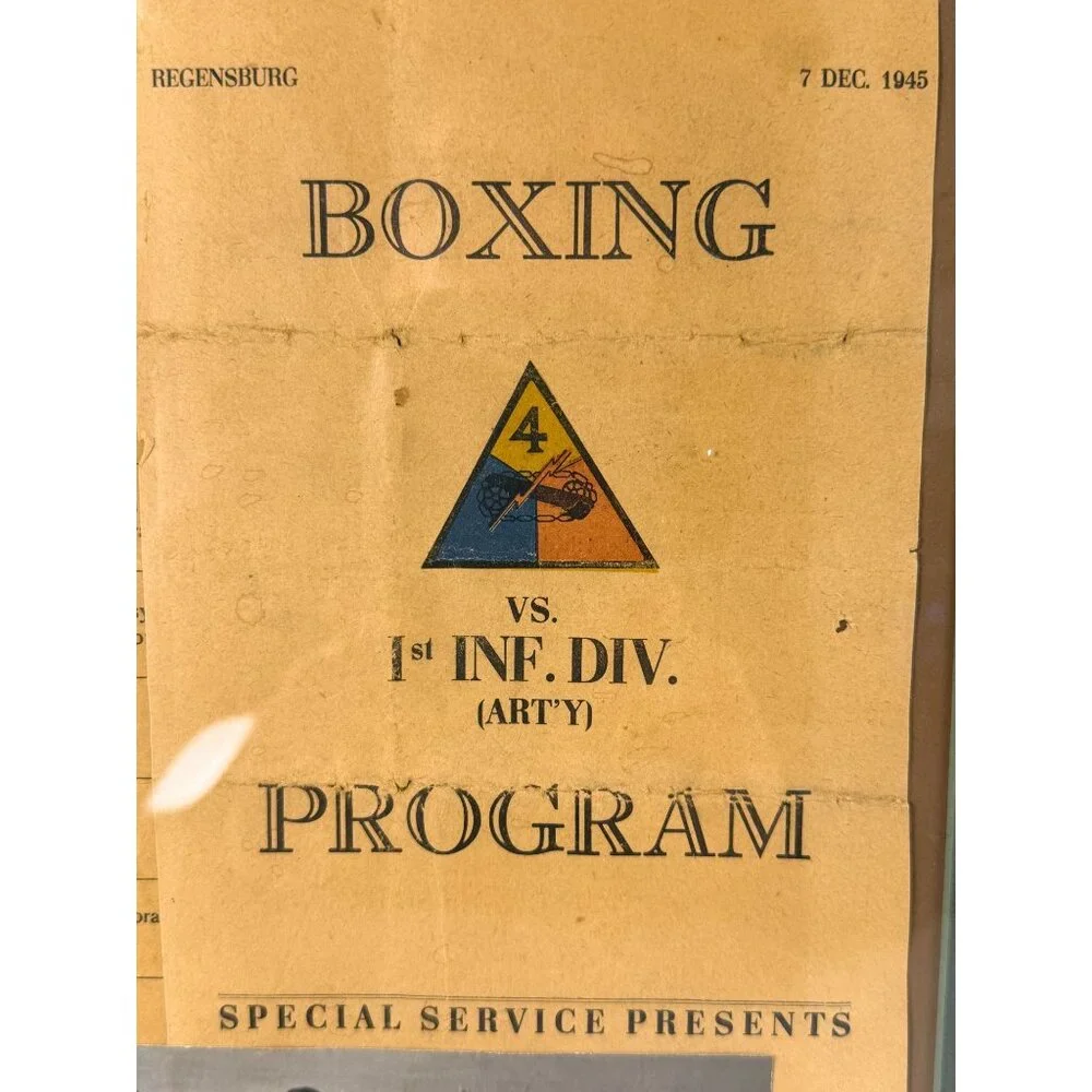 WWII 1945 Boxing Program 4th vs 1st Infantry Division‎ Photo Regensburg Germany